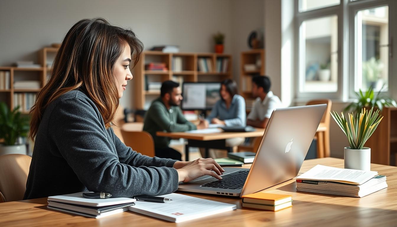 Student using learning strategies while studying